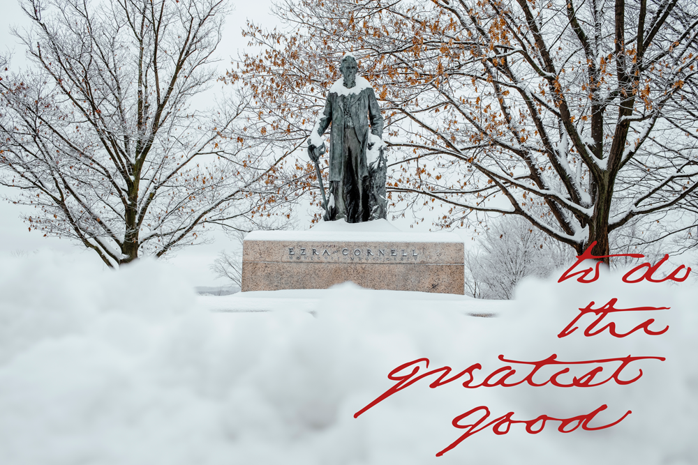 snow-covered statue postcard